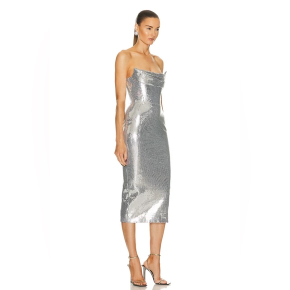Sequin Curved Strapless Drape Dress - Picture 2 of 10